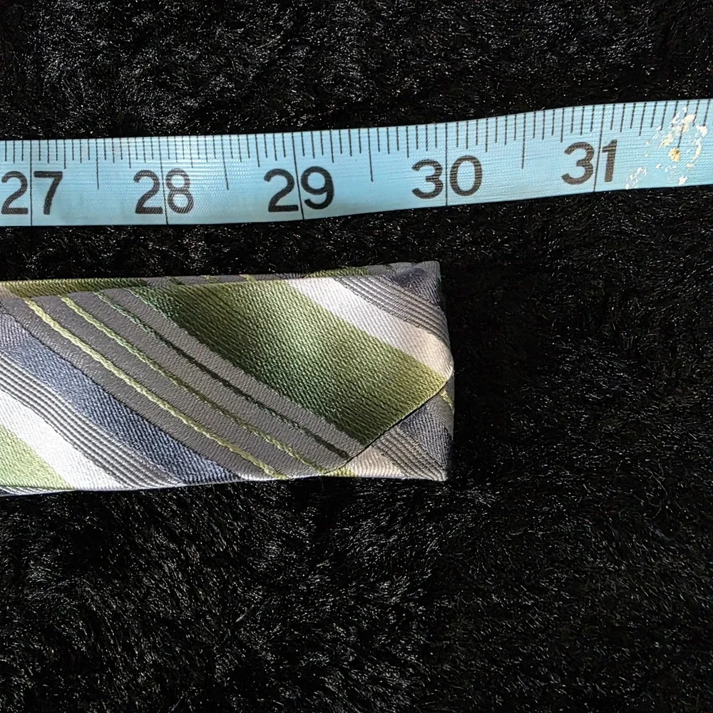 Geoffrey Beene Striped 100% Silk Tie Handmade Green Gray White Mens Formal‎ Wear
